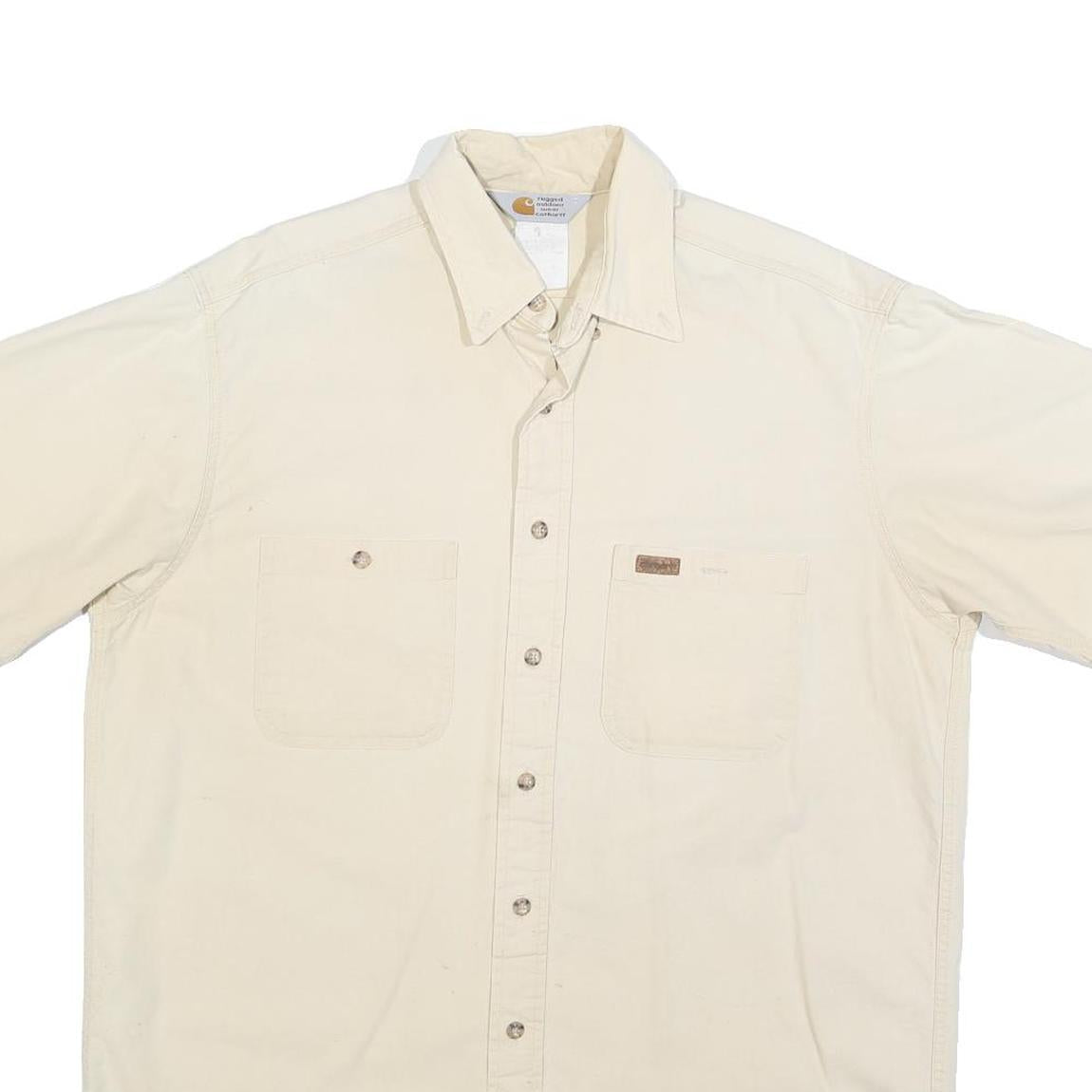 CARHARTT Mens Beige Cotton Blend Short Sleeve Shirt L Workwear Casual