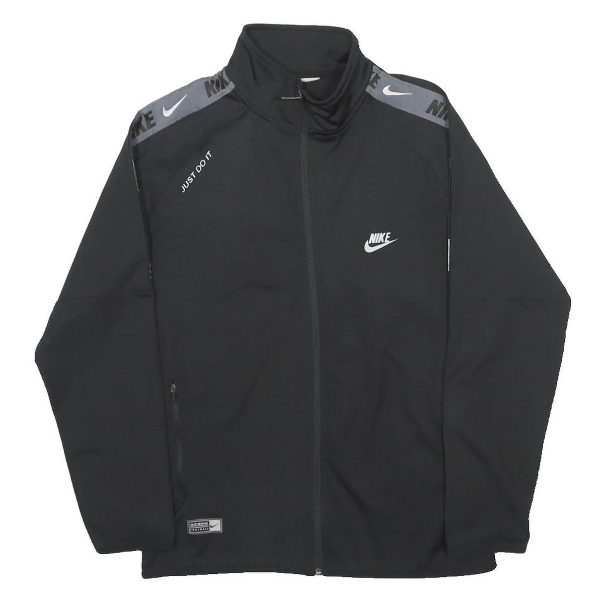 NIKE Mens Black Grey Logo Track Jacket M Polyester Zip Dri-Fit Sportswear