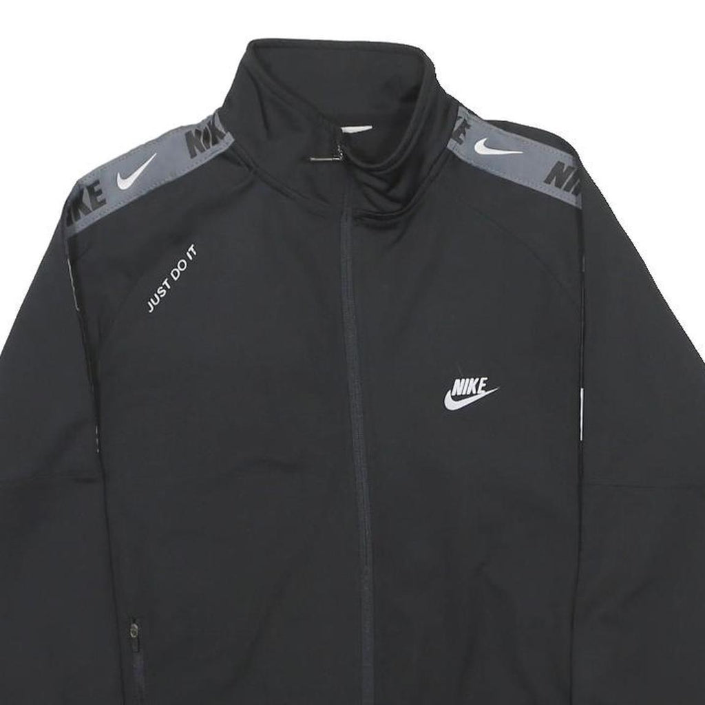 NIKE Mens Black Grey Logo Track Jacket M Polyester Zip Dri-Fit Sportswear