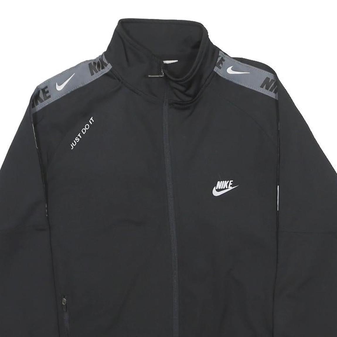 NIKE Mens Black Grey Logo Track Jacket M Polyester Zip Dri-Fit Sportswear