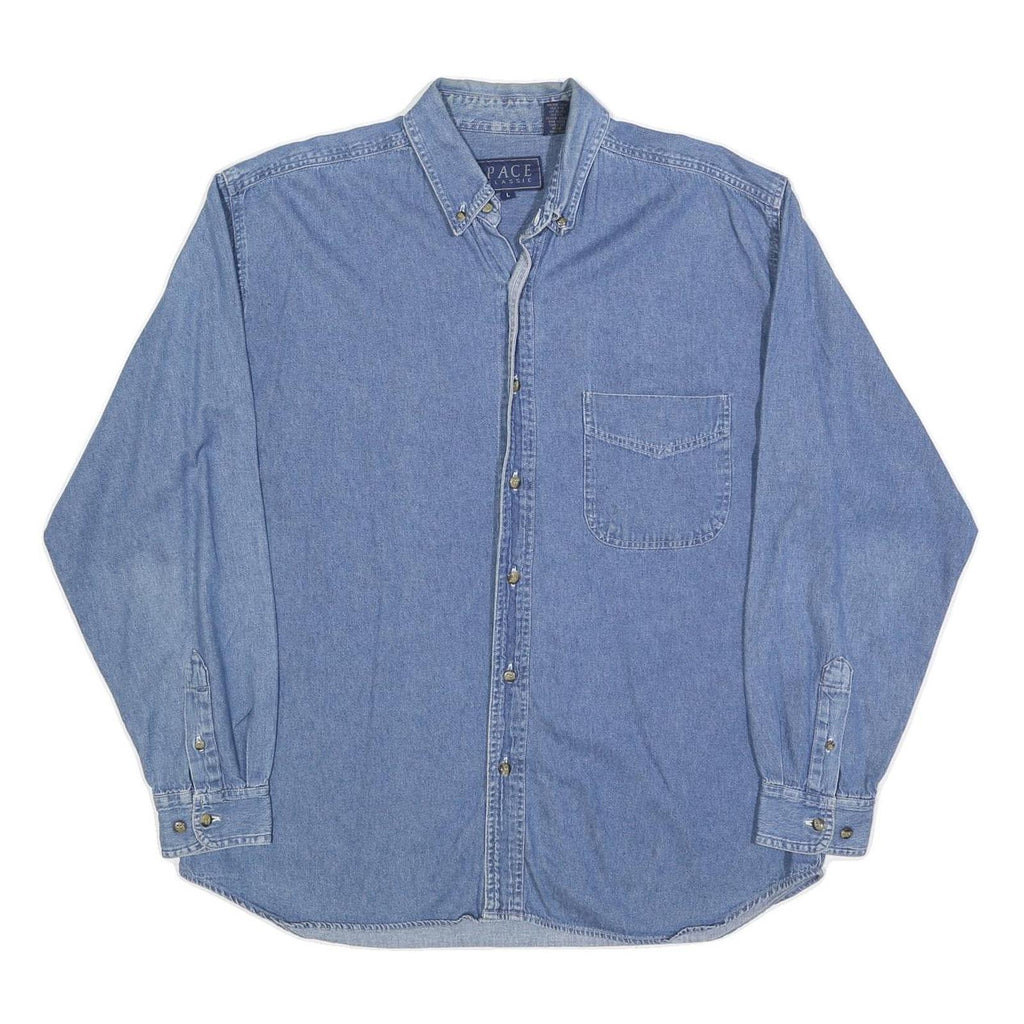 PACE Mens Blue Denim Shirt L Cotton Classic Button Down Long Sleeve Casual