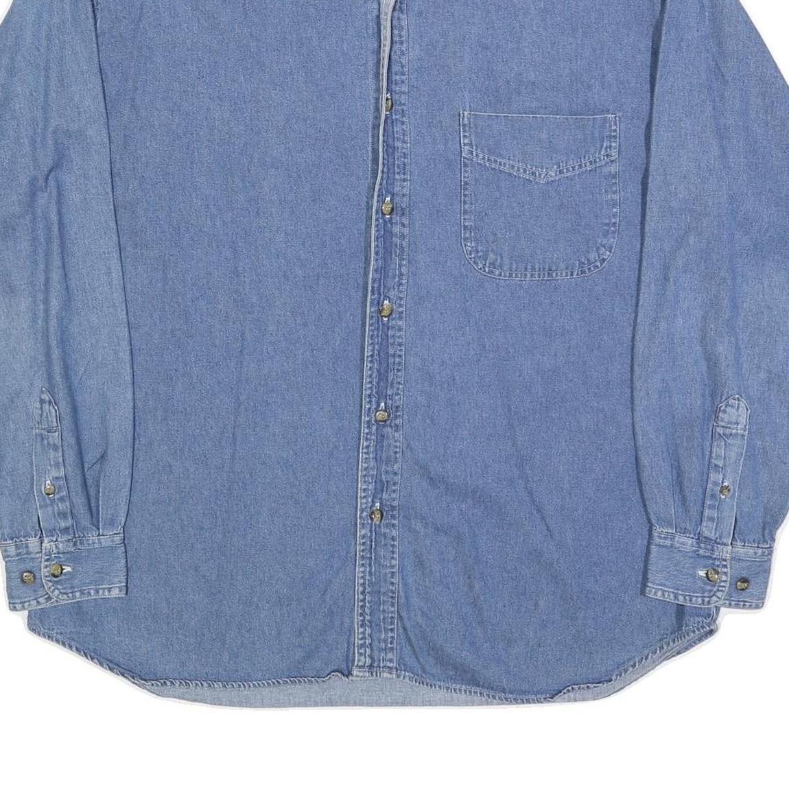 PACE Mens Blue Denim Shirt L Cotton Classic Button Down Long Sleeve Casual