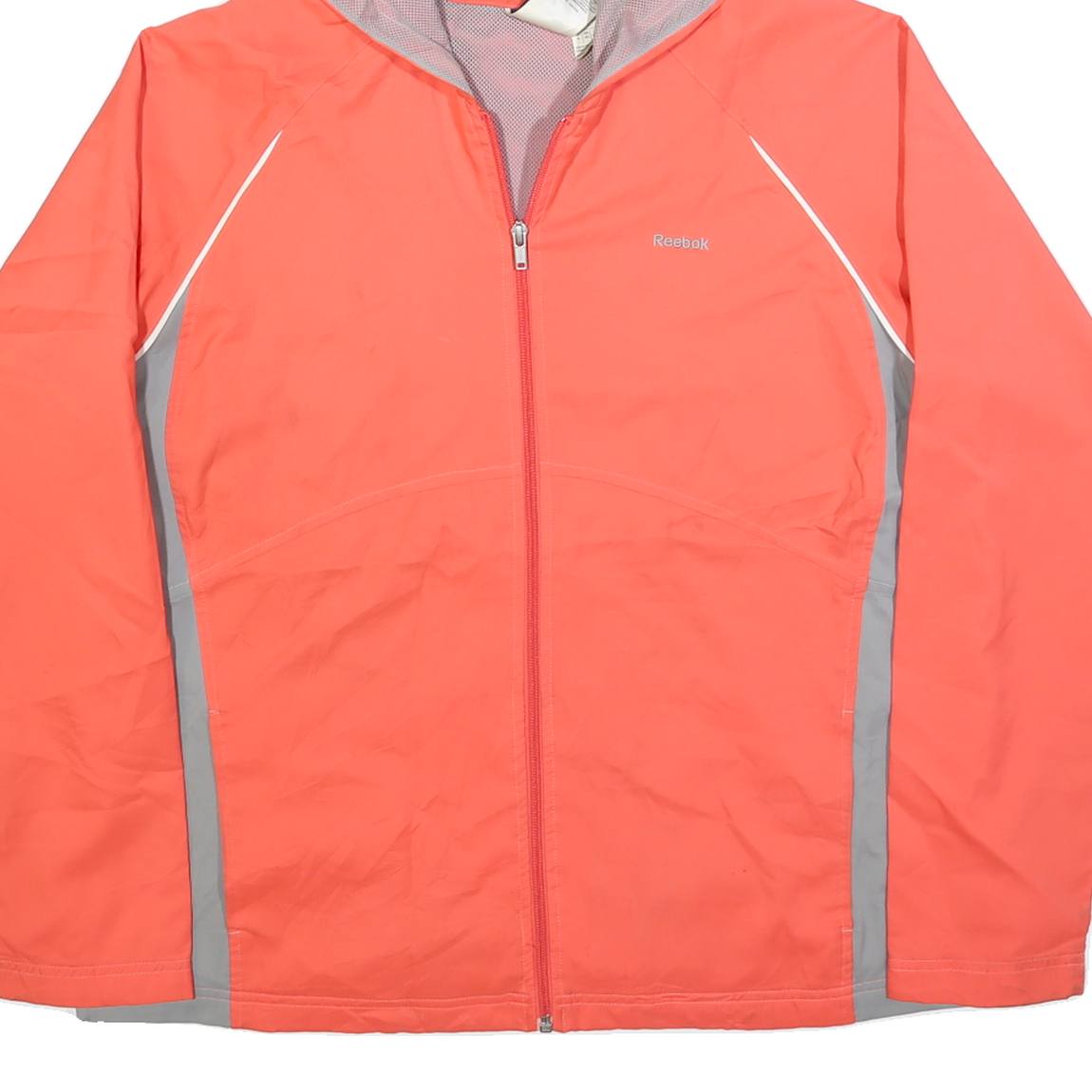 REEBOK Womens Orange & Grey Lightweight Zip Jacket XL Polyester Blend Sportswear