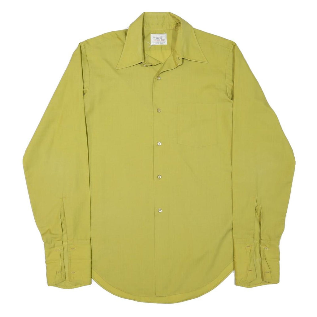 PERMANENT PRESS Mens Yellow Plain Shirt Cotton Blend S Classic Fit Button Collar