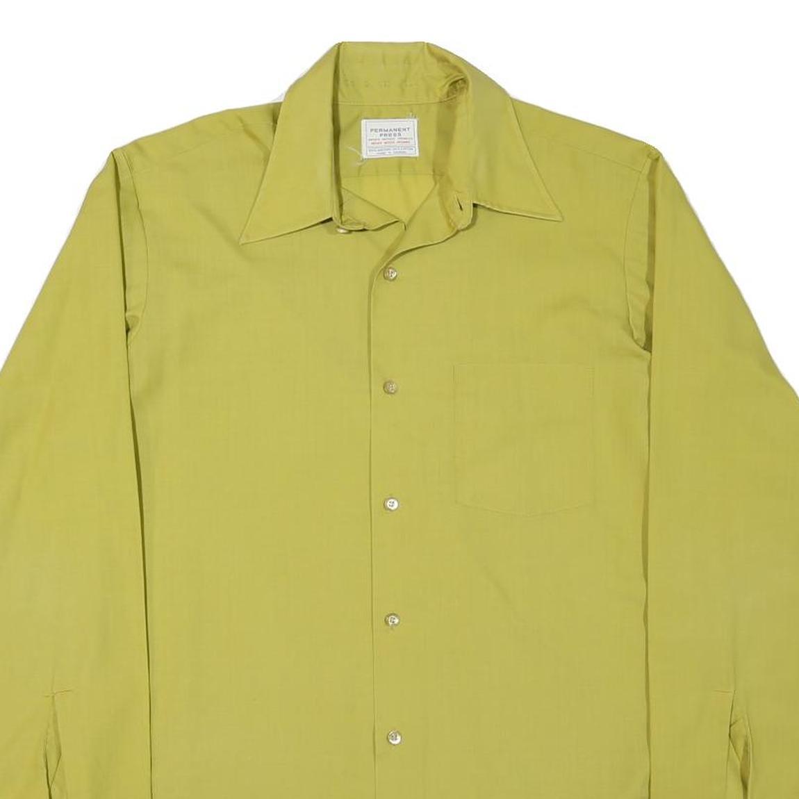 PERMANENT PRESS Mens Yellow Plain Shirt Cotton Blend S Classic Fit Button Collar