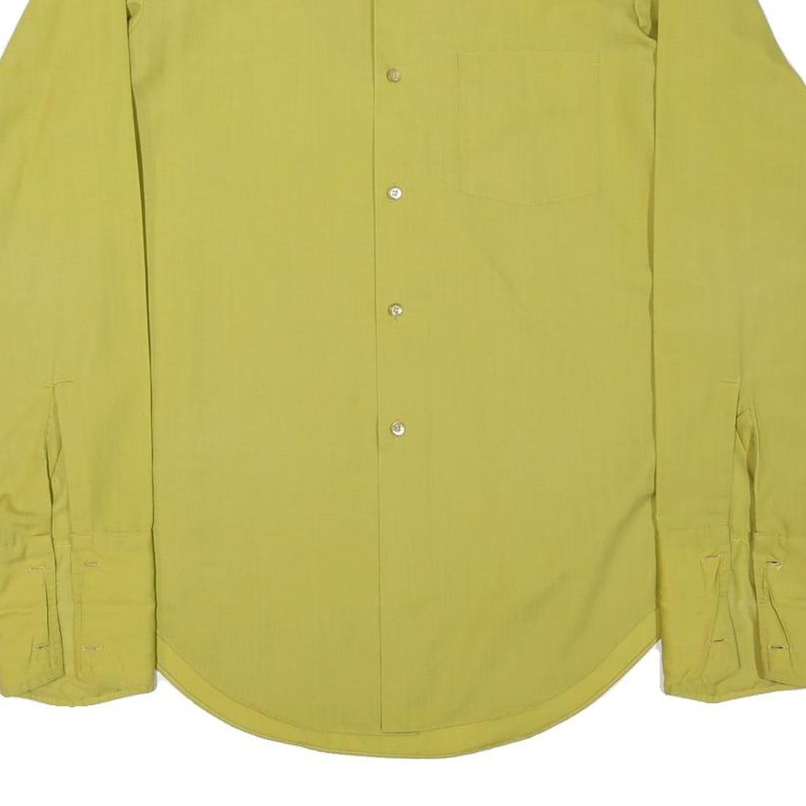 PERMANENT PRESS Mens Yellow Plain Shirt Cotton Blend S Classic Fit Button Collar