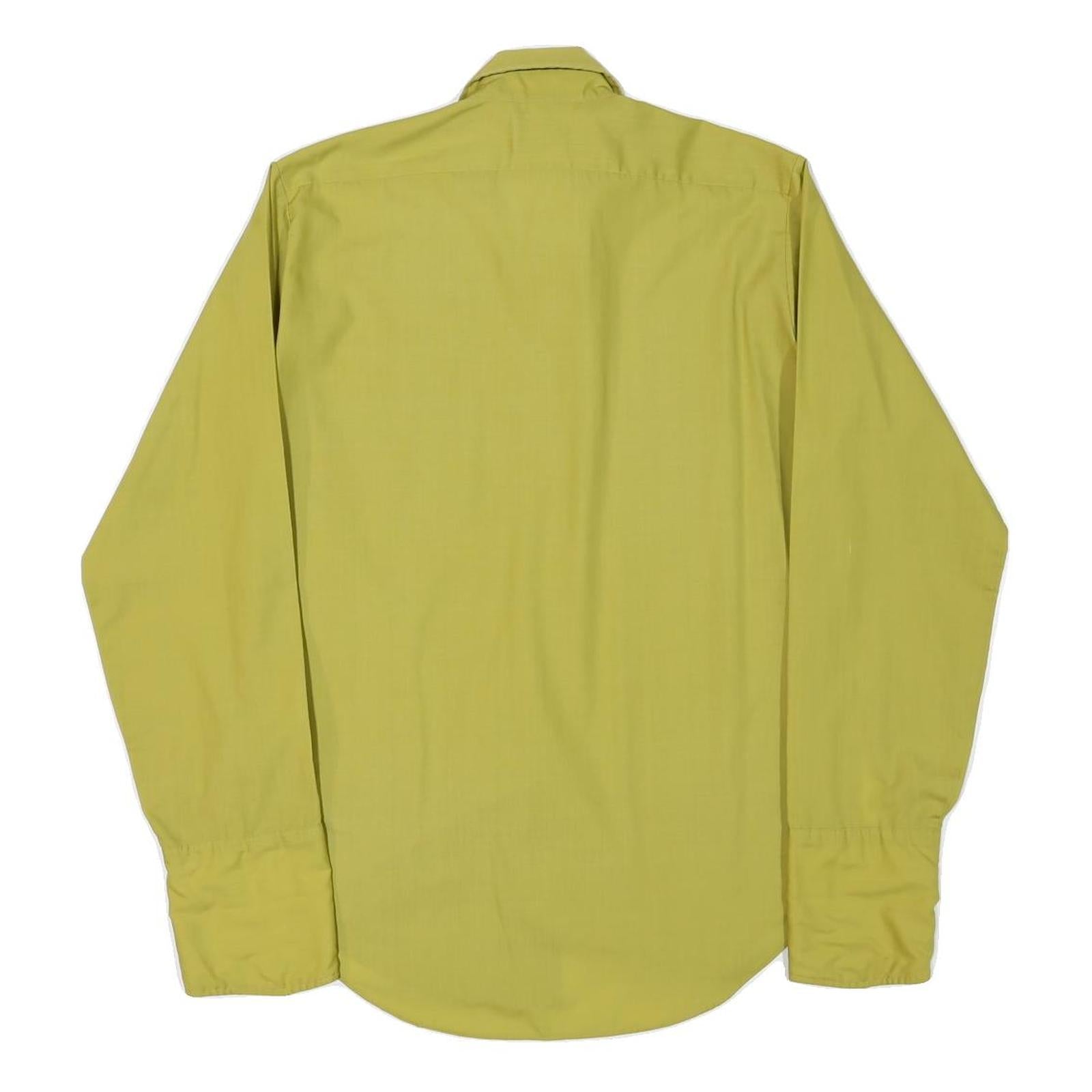 PERMANENT PRESS Mens Yellow Plain Shirt Cotton Blend S Classic Fit Button Collar