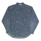CABIN CREEK Womens Blue Floral Shirt Long Sleeve Button Neck L Cotton Blend Top