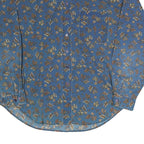 CABIN CREEK Womens Blue Floral Shirt Long Sleeve Button Neck L Cotton Blend Top