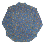 CABIN CREEK Womens Blue Floral Shirt Long Sleeve Button Neck L Cotton Blend Top