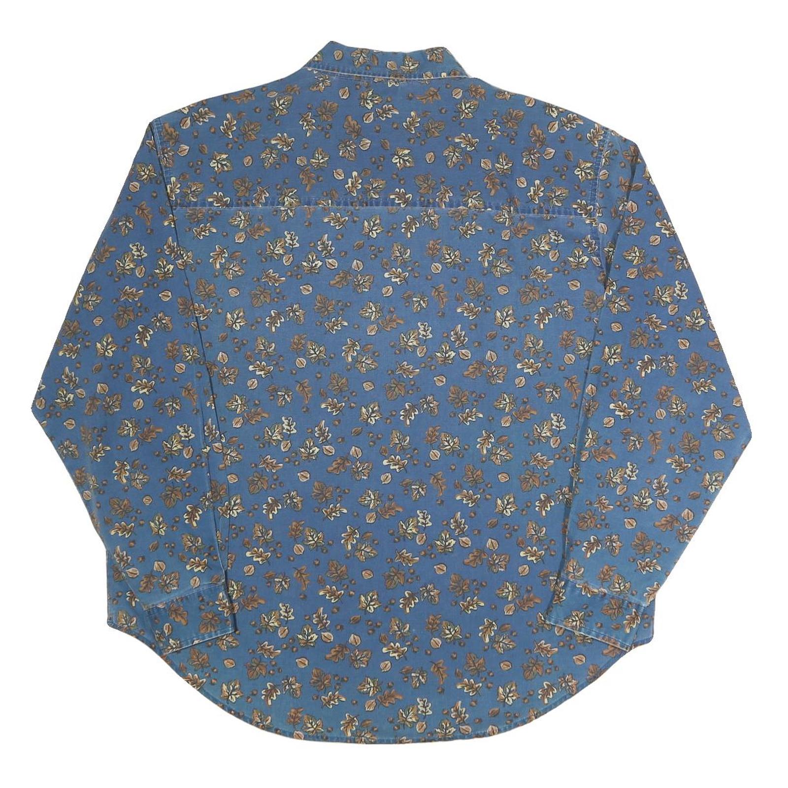 CABIN CREEK Womens Blue Floral Shirt Long Sleeve Button Neck L Cotton Blend Top