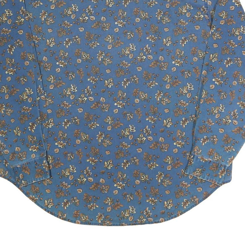 CABIN CREEK Womens Blue Floral Shirt Long Sleeve Button Neck L Cotton Blend Top