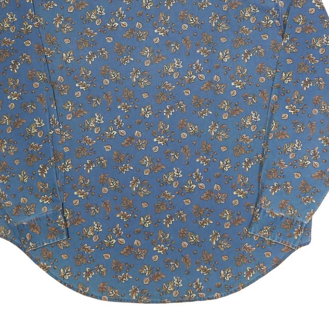 CABIN CREEK Womens Blue Floral Shirt Long Sleeve Button Neck L Cotton Blend Top