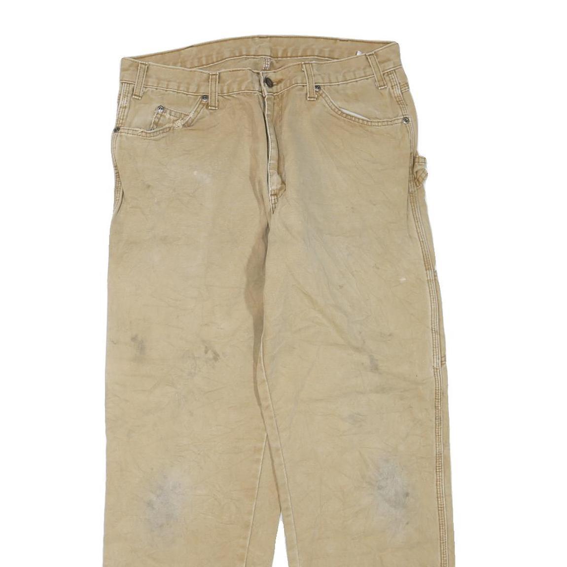 DICKIES Mens Beige Regular Fit Straight Denim W32 L30 Workwear Utility Jeans