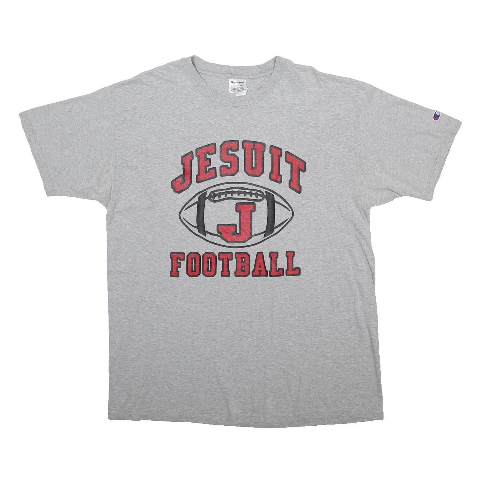CHAMPION Mens Grey Jesuit Football Graphic T-Shirt XL Short Sleeve Crew Neck