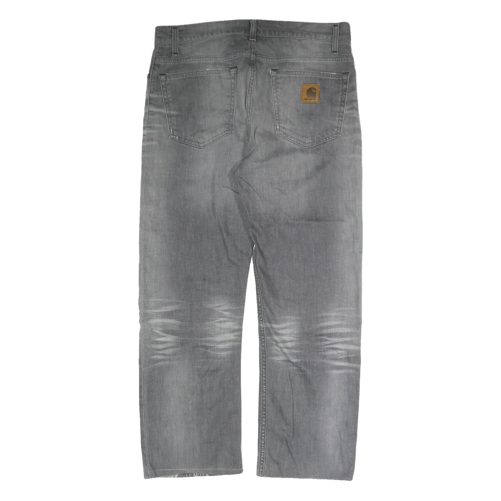 CARHARTT Mens Grey Regular Fit Straight Cotton Jeans W36 L27 Button Closure