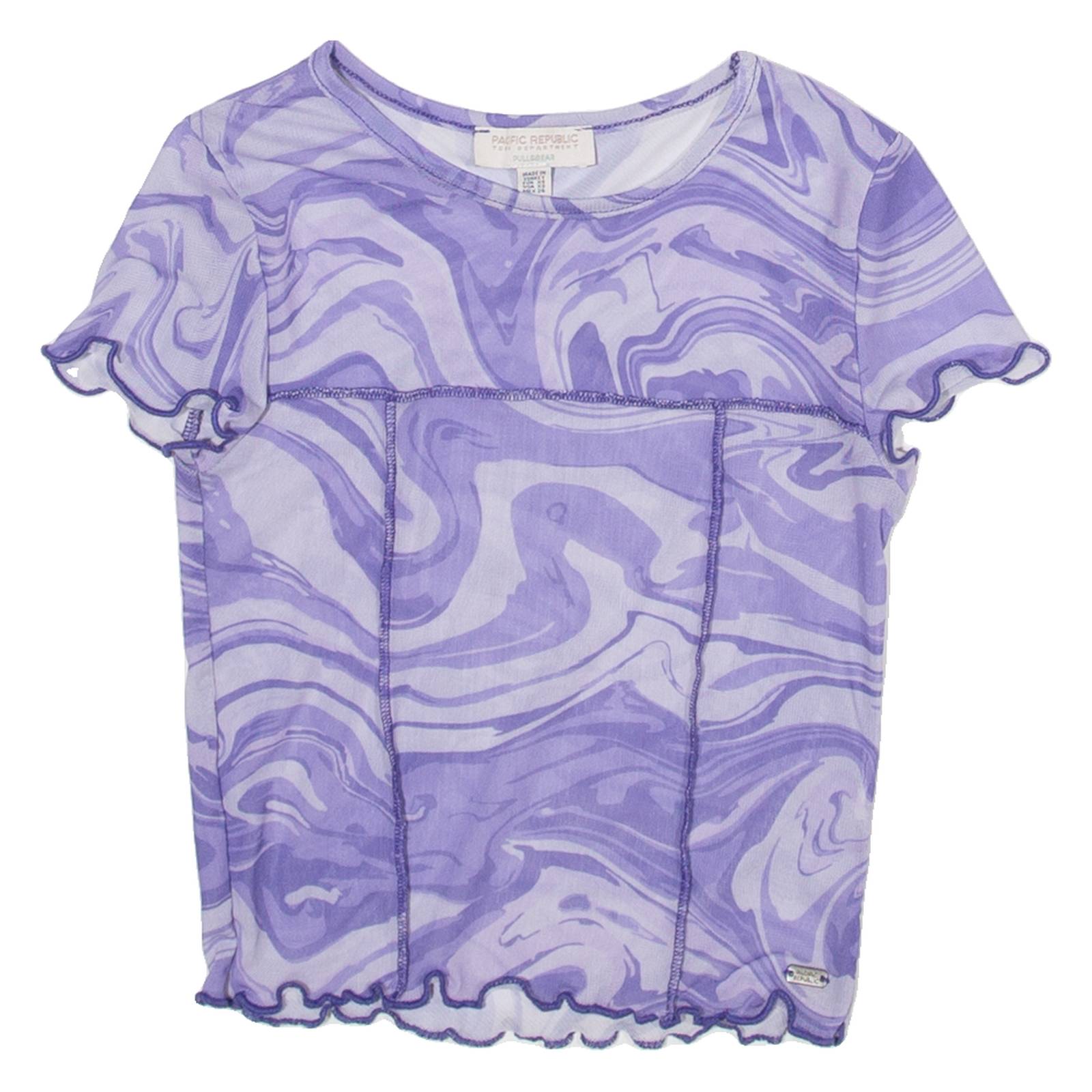 PULL&BEAR Womens Top Purple Crazy Pattern XS