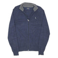 POLO RALPH LAUREN Mens Blue Plain Cotton Blend Jumper Full Zip Crew Neck M