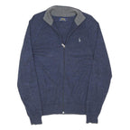 POLO RALPH LAUREN Mens Blue Plain Cotton Blend Jumper Full Zip Crew Neck M