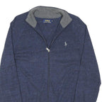 POLO RALPH LAUREN Mens Blue Plain Cotton Blend Jumper Full Zip Crew Neck M