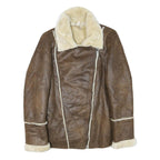 FOREVER EXCLUSIVE Womens Brown Faux Shearling Jacket S Synthetic Zip Soft Warm