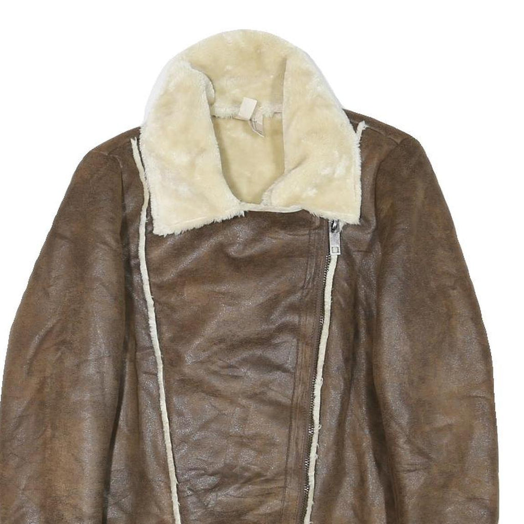 FOREVER EXCLUSIVE Womens Brown Faux Shearling Jacket S Synthetic Zip Soft Warm