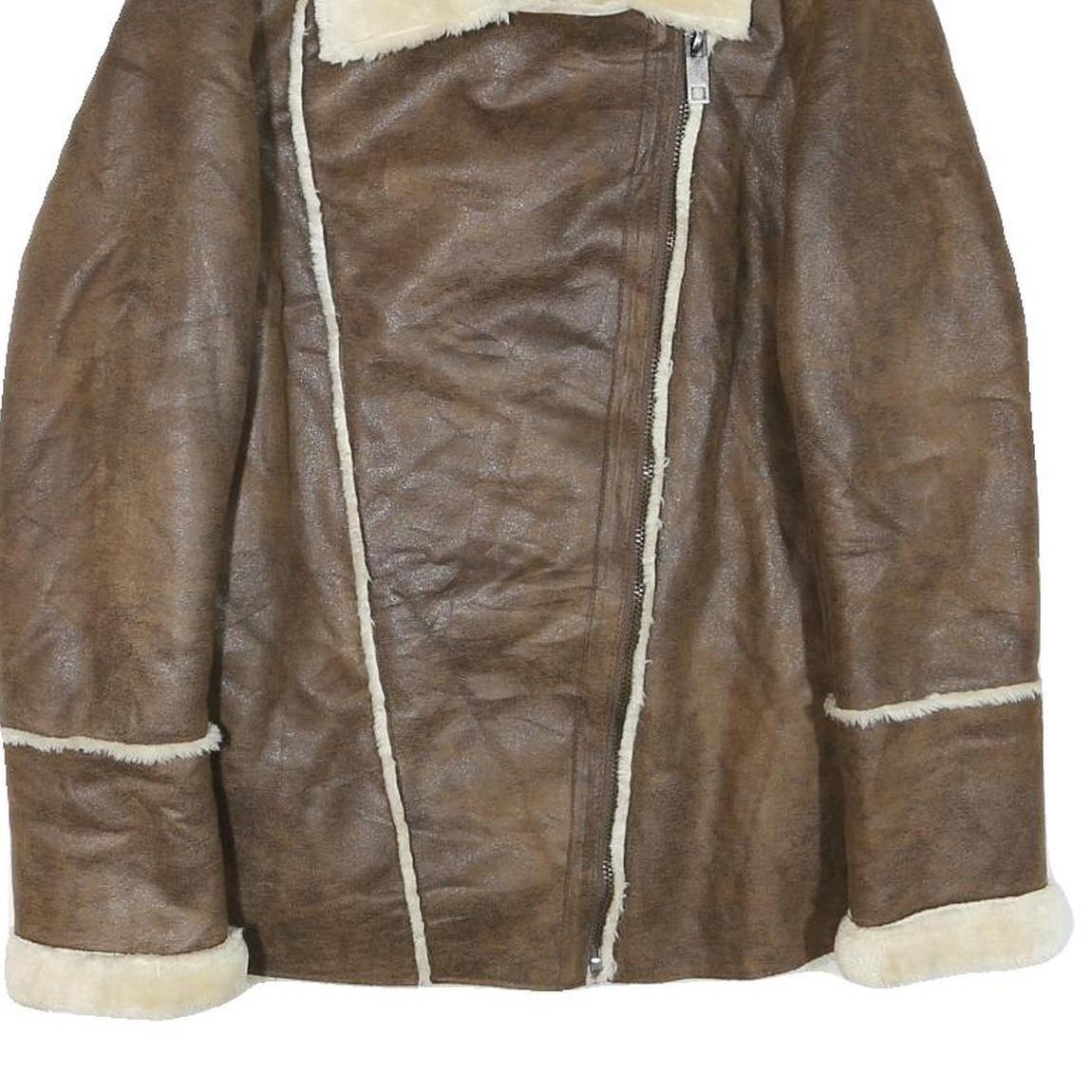 FOREVER EXCLUSIVE Womens Brown Faux Shearling Jacket S Synthetic Zip Soft Warm