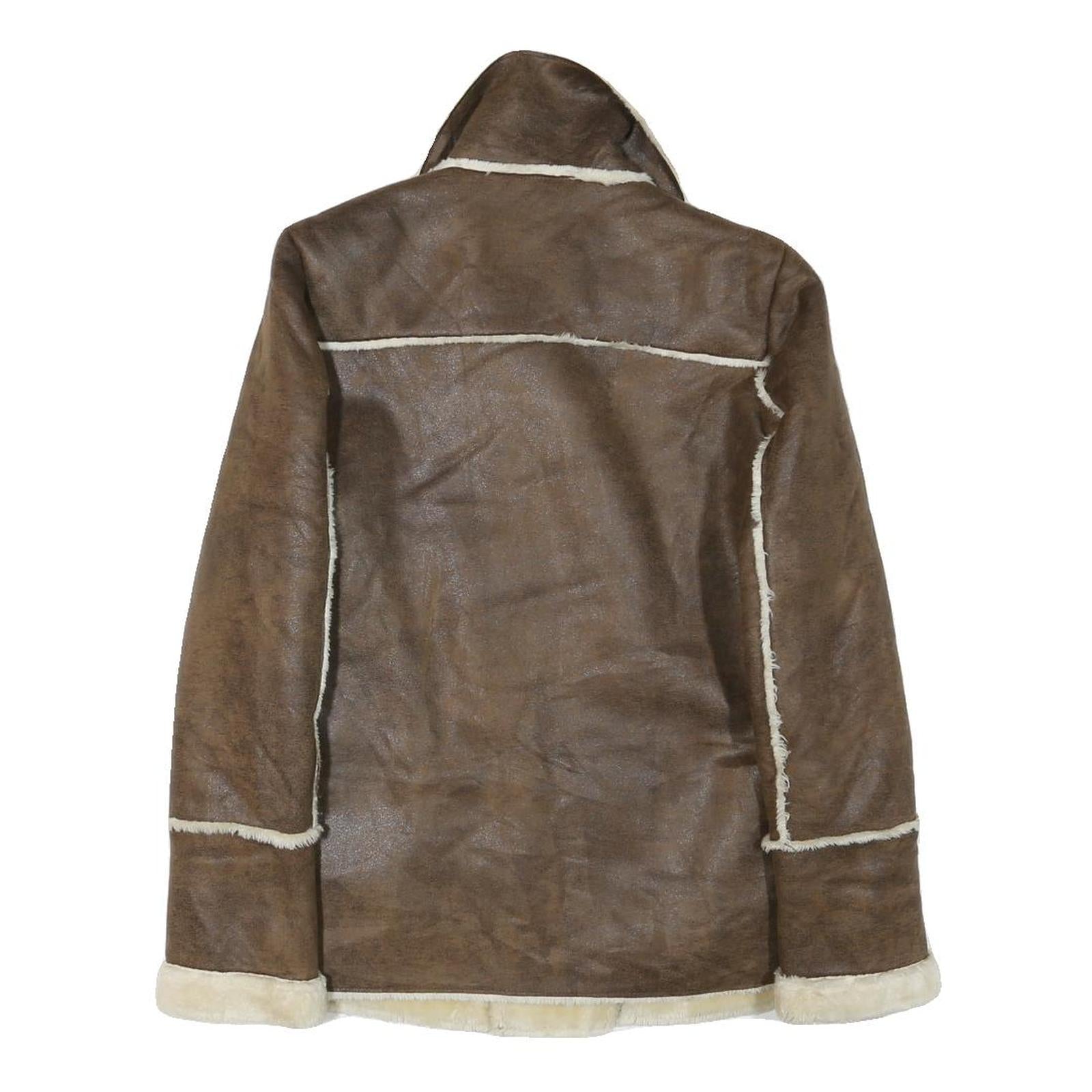 FOREVER EXCLUSIVE Womens Brown Faux Shearling Jacket S Synthetic Zip Soft Warm