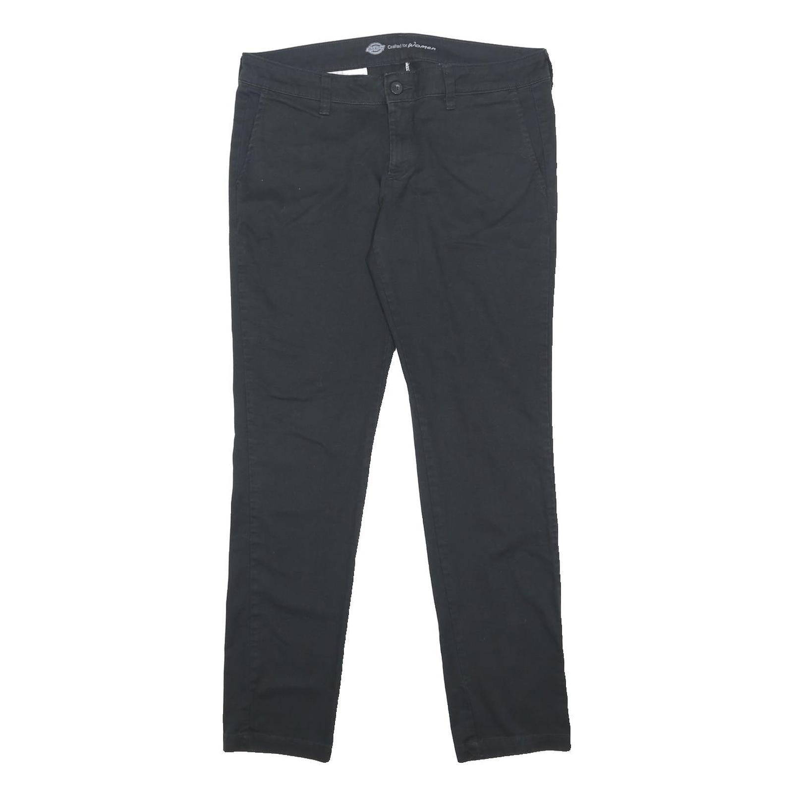 DICKIES Womens Cotton Blend Black Slim Slim Trousers W34 L31 Workwear Casual