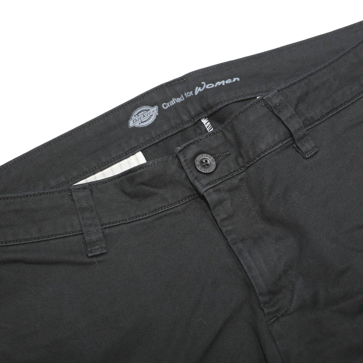 DICKIES Womens Cotton Blend Black Slim Slim Trousers W34 L31 Workwear Casual