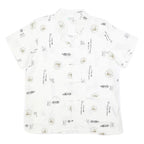Mens White Chinese Style Button Shirt M Oriental Print Summer Casual