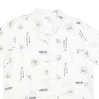 Mens White Chinese Style Button Shirt M Oriental Print Summer Casual