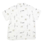 Mens White Chinese Style Button Shirt M Oriental Print Summer Casual