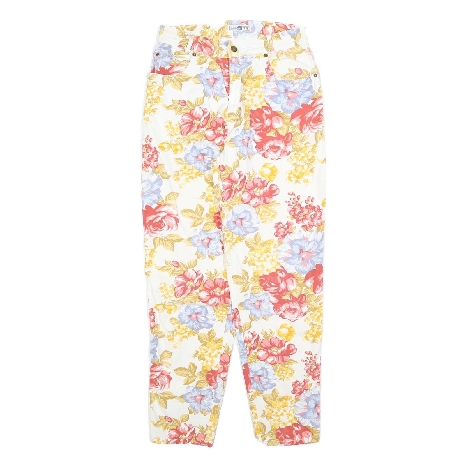 BLUES CLUB Womens Cotton Blend White & Multicolour Floral Regular Fit Straight