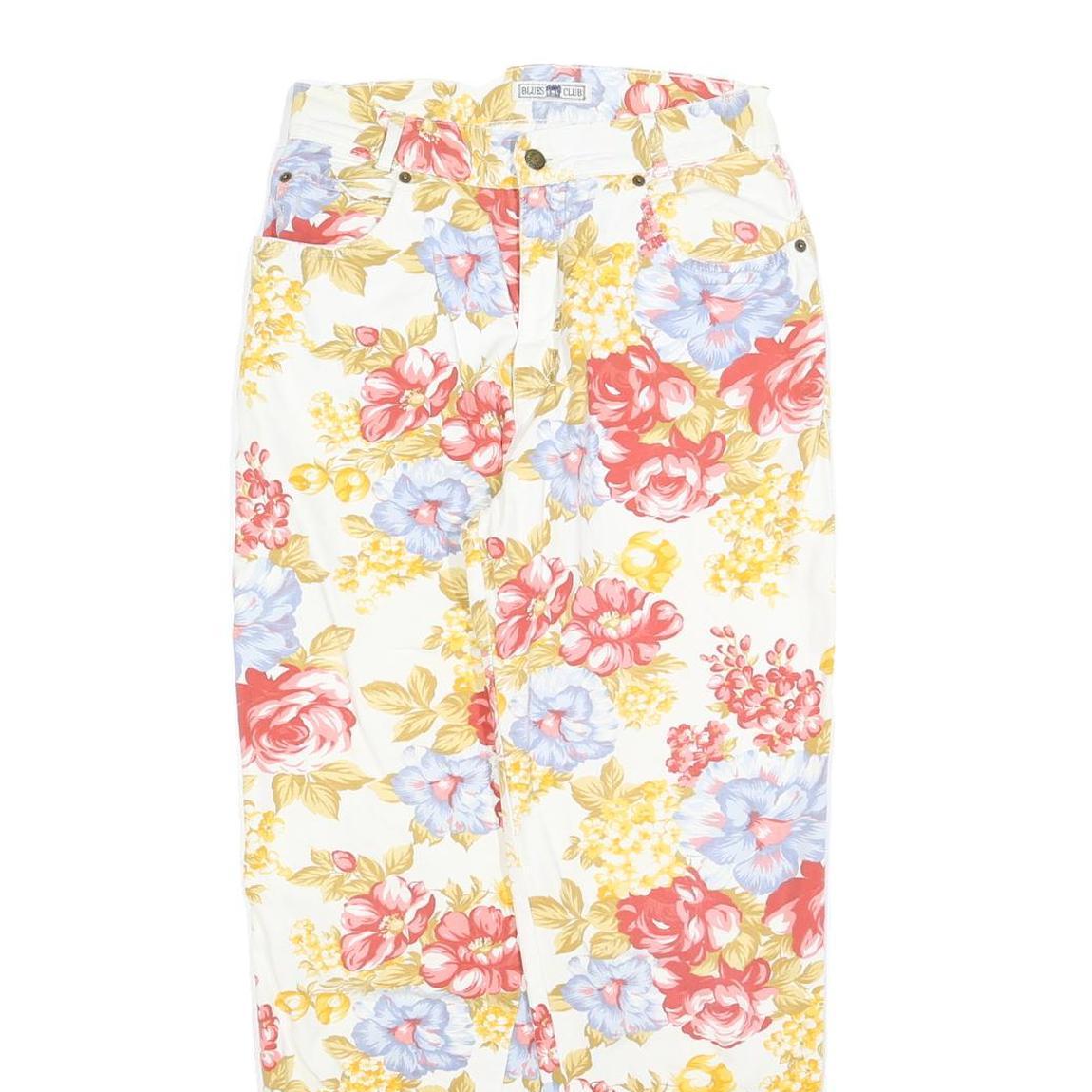 BLUES CLUB Womens Cotton Blend White & Multicolour Floral Regular Fit Straight