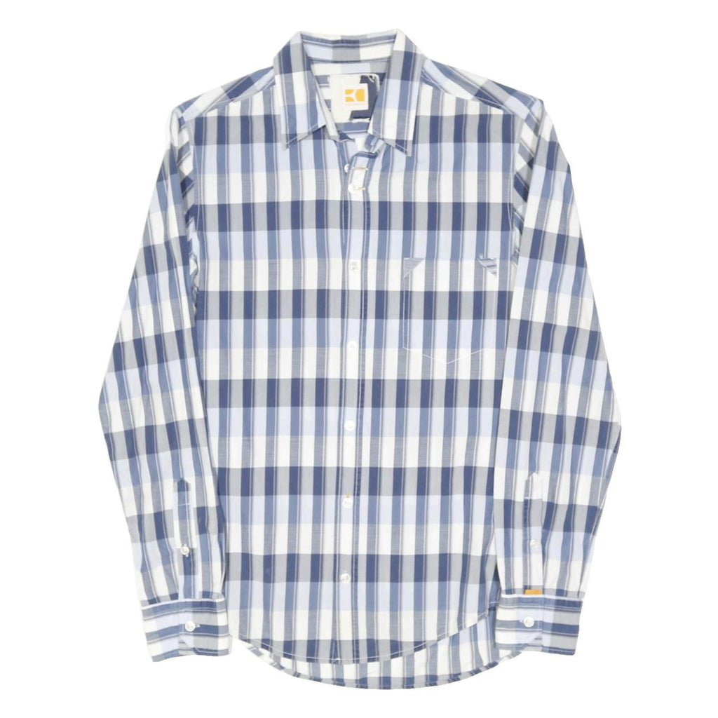 HUGO BOSS Mens Blue & White Check Shirt S Cotton Blend Long Sleeve Casual