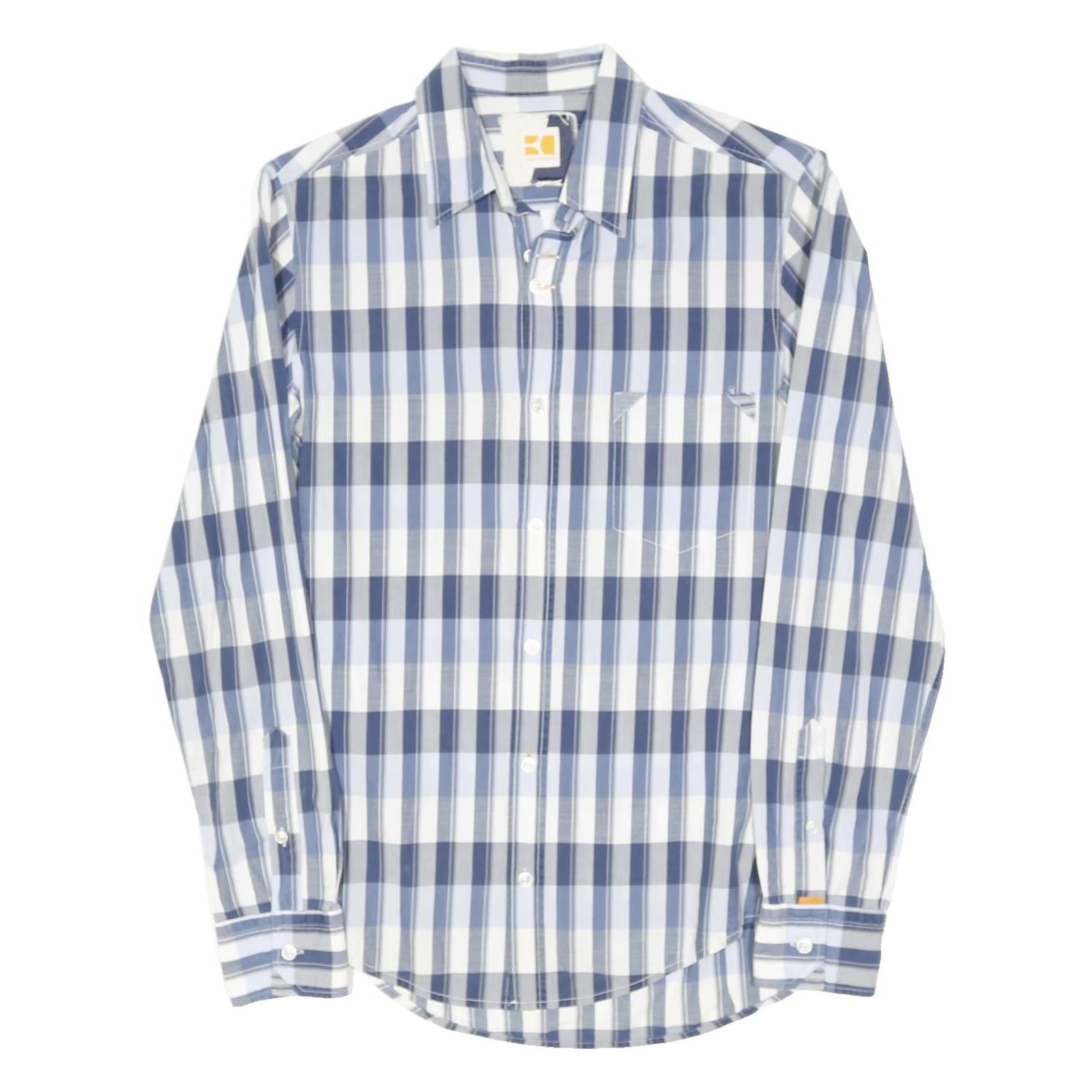 HUGO BOSS Mens Blue & White Check Shirt S Cotton Blend Long Sleeve Casual