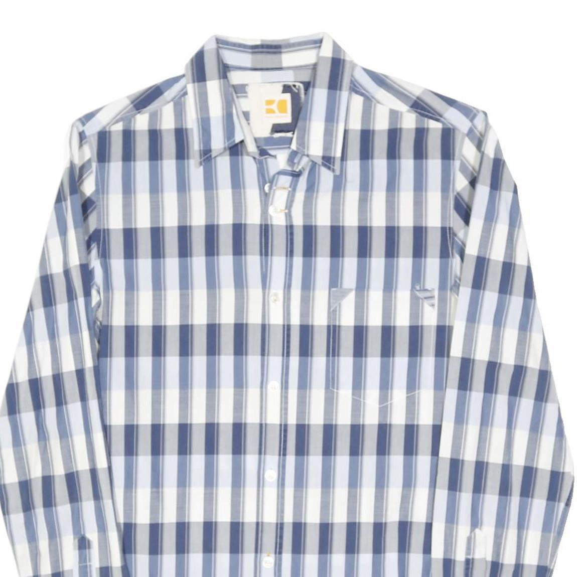 HUGO BOSS Mens Blue & White Check Shirt S Cotton Blend Long Sleeve Casual