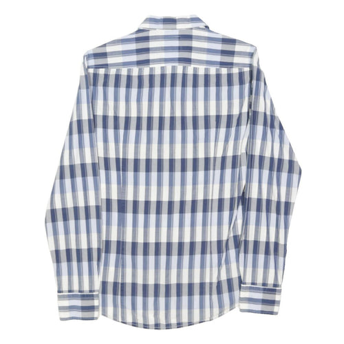 HUGO BOSS Mens Blue & White Check Shirt S Cotton Blend Long Sleeve Casual