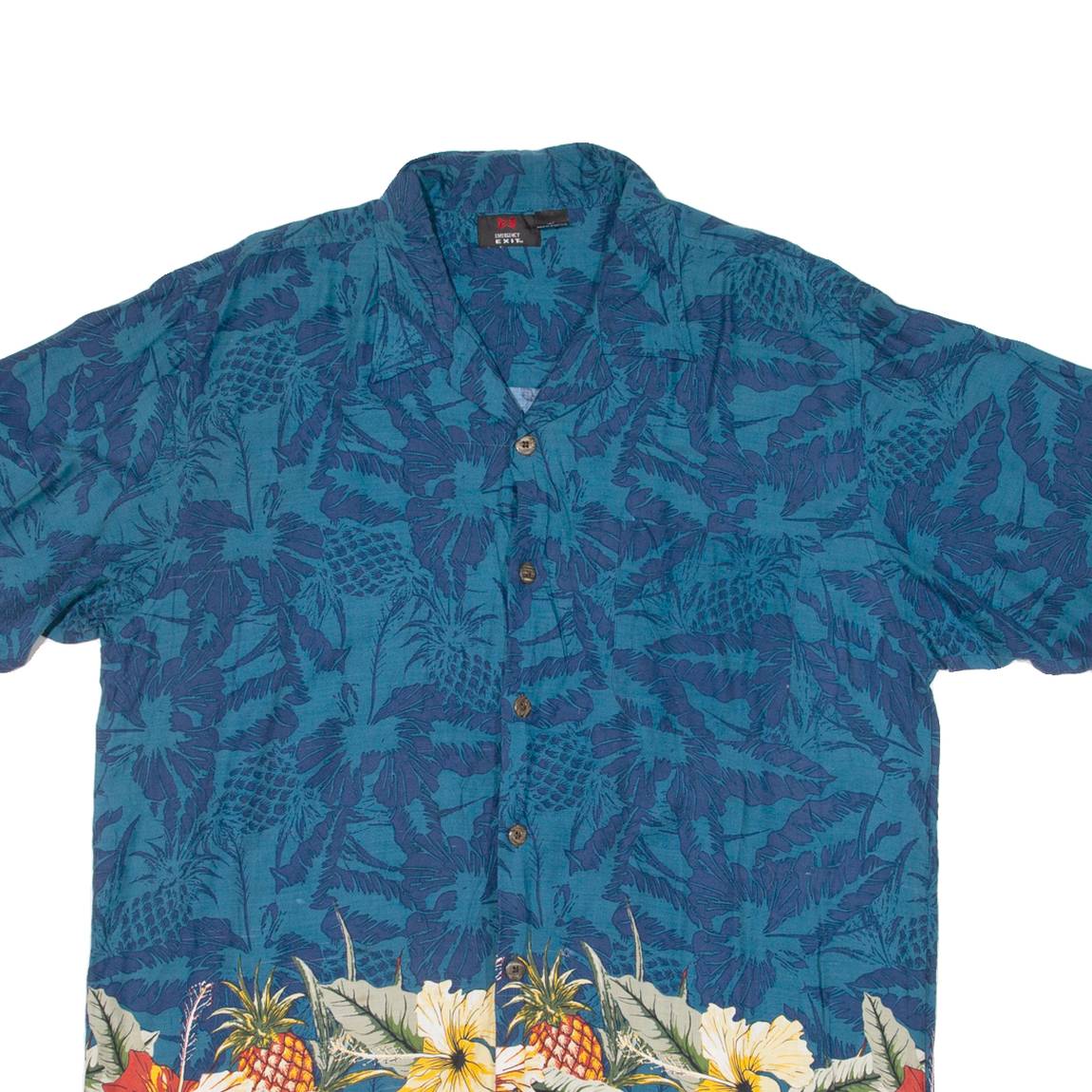 EMERGENCY EXIT Mens Hawaiian Shirt Blue Floral L