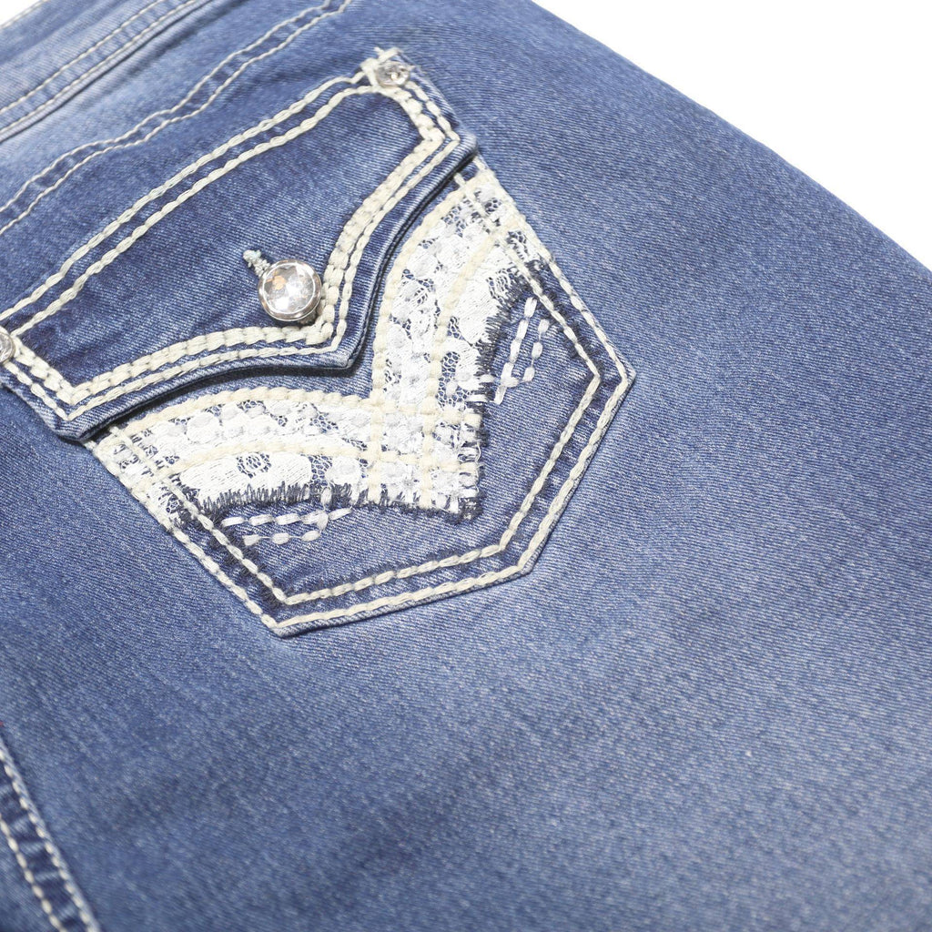FADED GLORY Womens Regular Fit Bootcut Denim Blue W32 L30 Embroidered Pockets