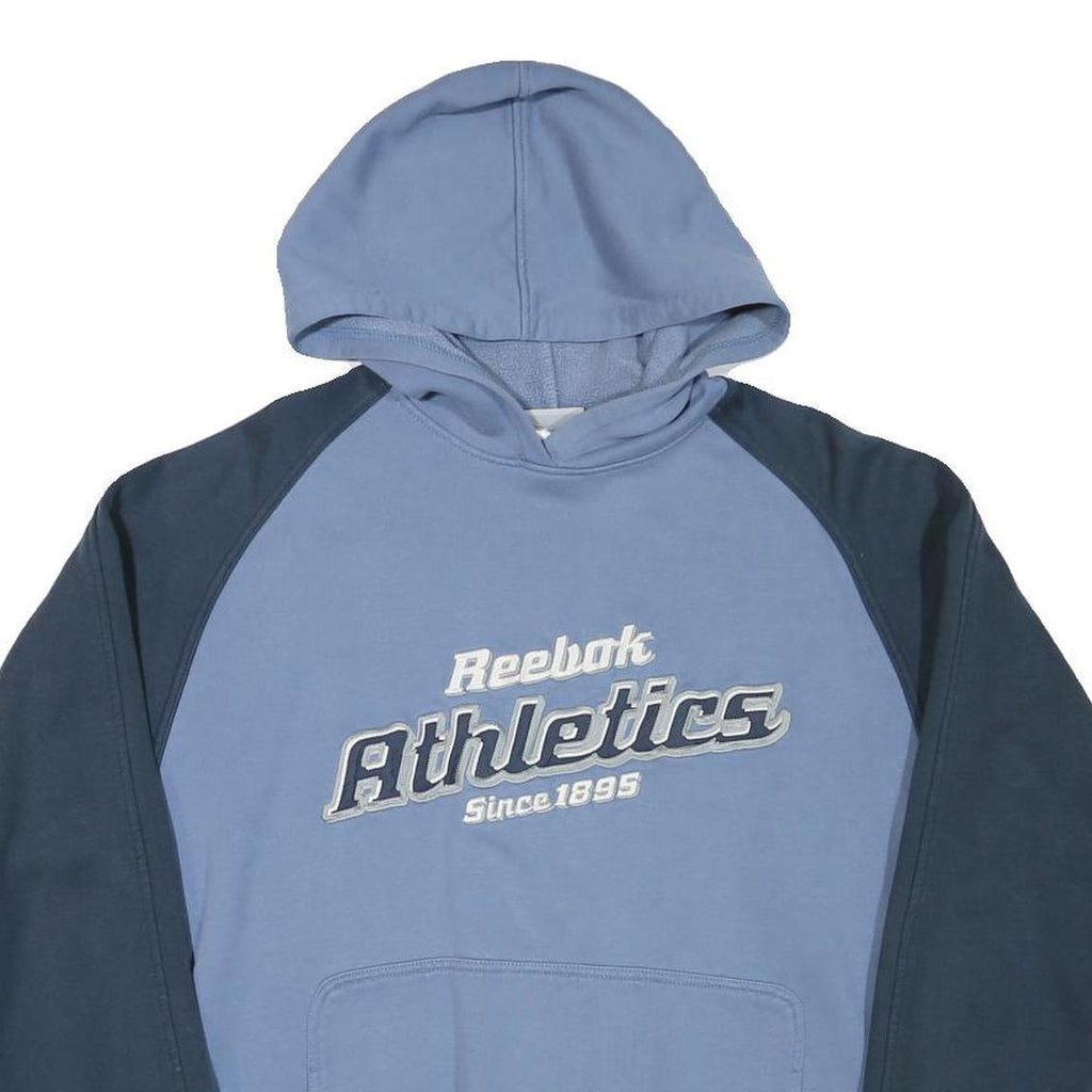 REEBOK Mens Blue & Navy Pullover Hoodie S Athletics Logo Sweatshirt