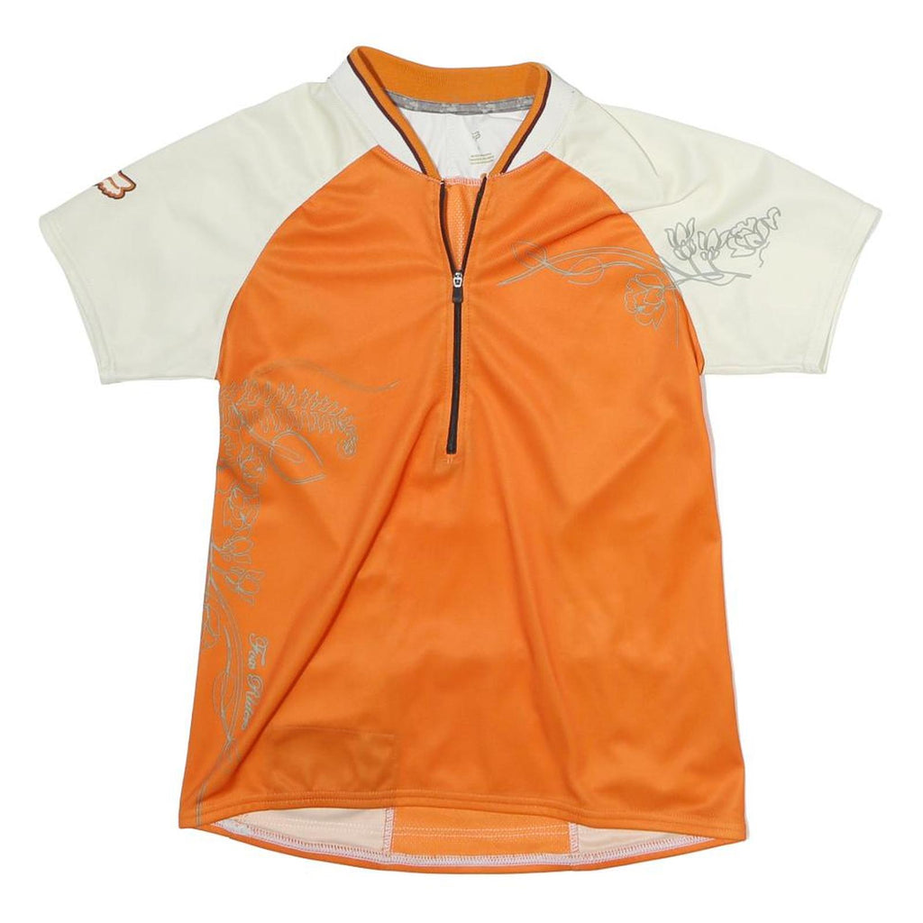 Womens Orange & Cream Graphic Zip Front Short Sleeve Crew Neck Sport T-Shirt M