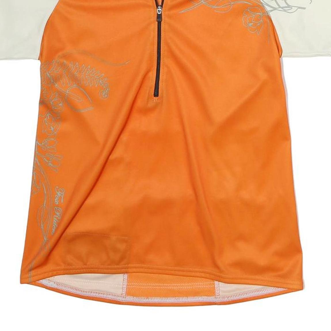 Womens Orange & Cream Graphic Zip Front Short Sleeve Crew Neck Sport T-Shirt M