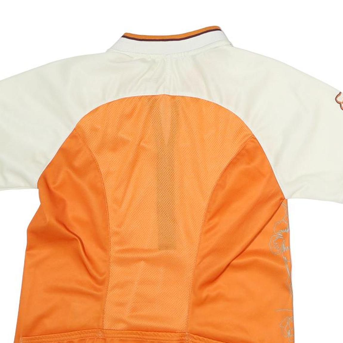 Womens Orange & Cream Graphic Zip Front Short Sleeve Crew Neck Sport T-Shirt M