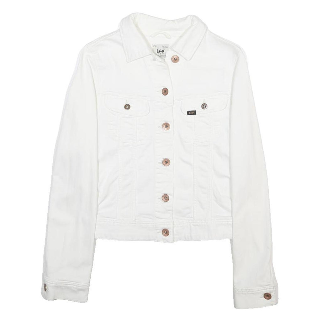 LEE Womens White Button Cotton Blend Jacket XS Denim Plain Classic Fit