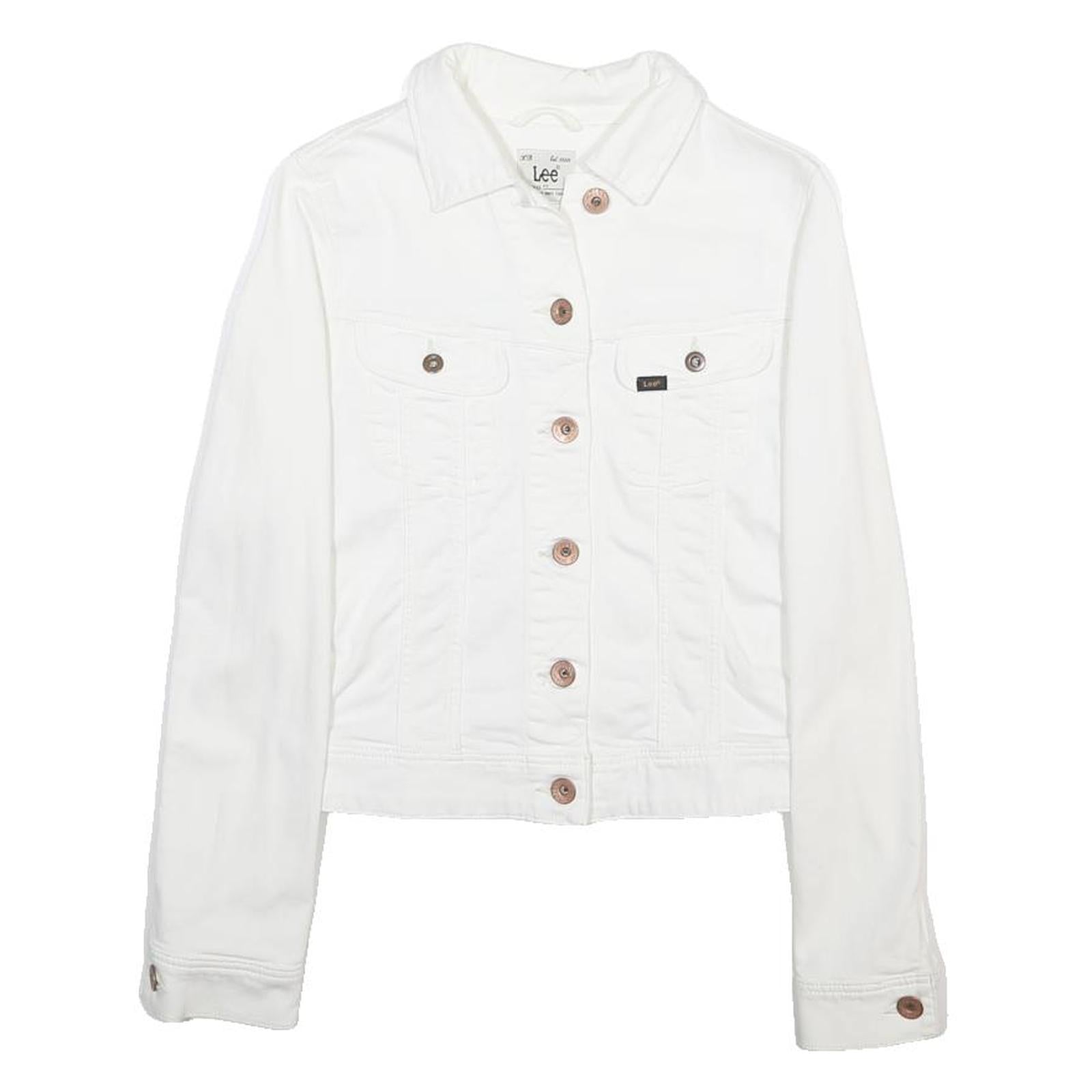LEE Womens White Button Cotton Blend Jacket XS Denim Plain Classic Fit
