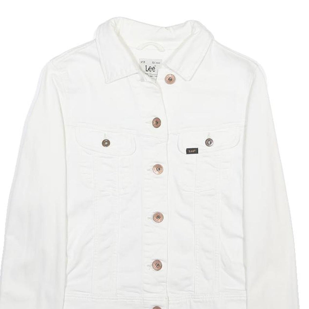 LEE Womens White Button Cotton Blend Jacket XS Denim Plain Classic Fit