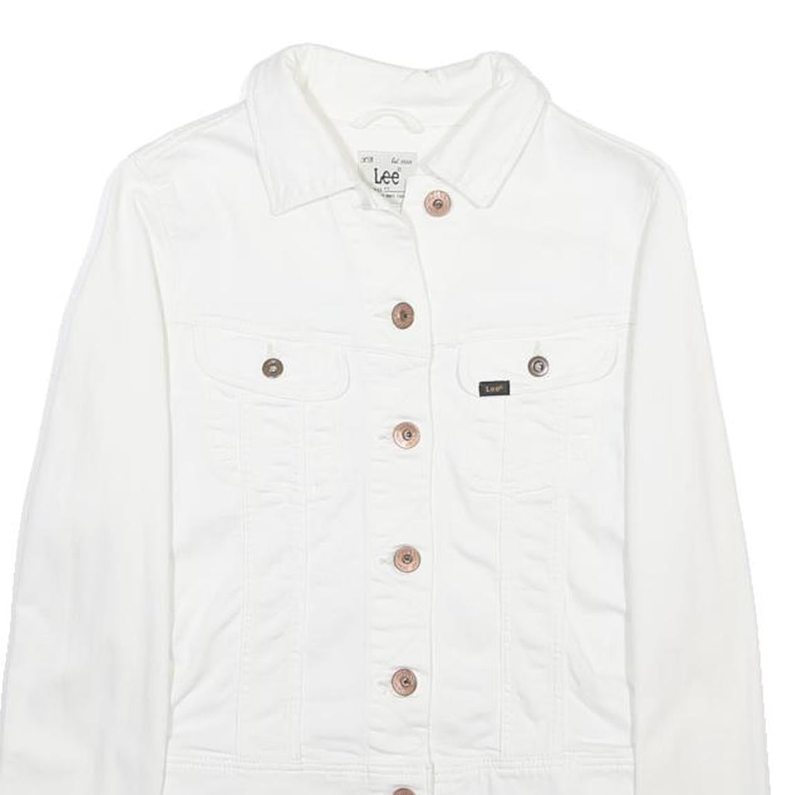 LEE Womens White Button Cotton Blend Jacket XS Denim Plain Classic Fit