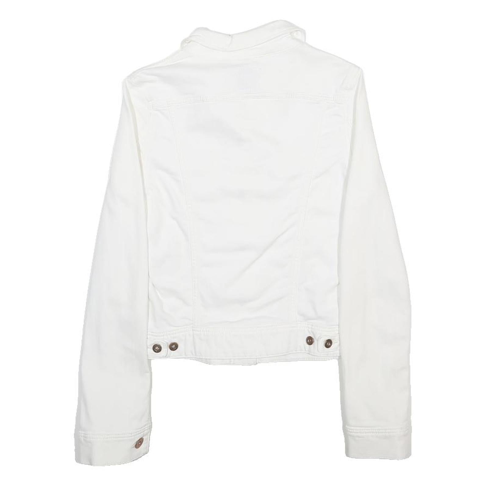LEE Womens White Button Cotton Blend Jacket XS Denim Plain Classic Fit